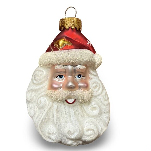 Vintage UT Santa Claus Christmas Tree Ornament Glass Hand Painted Y2K Glitter - Picture 1 of 4
